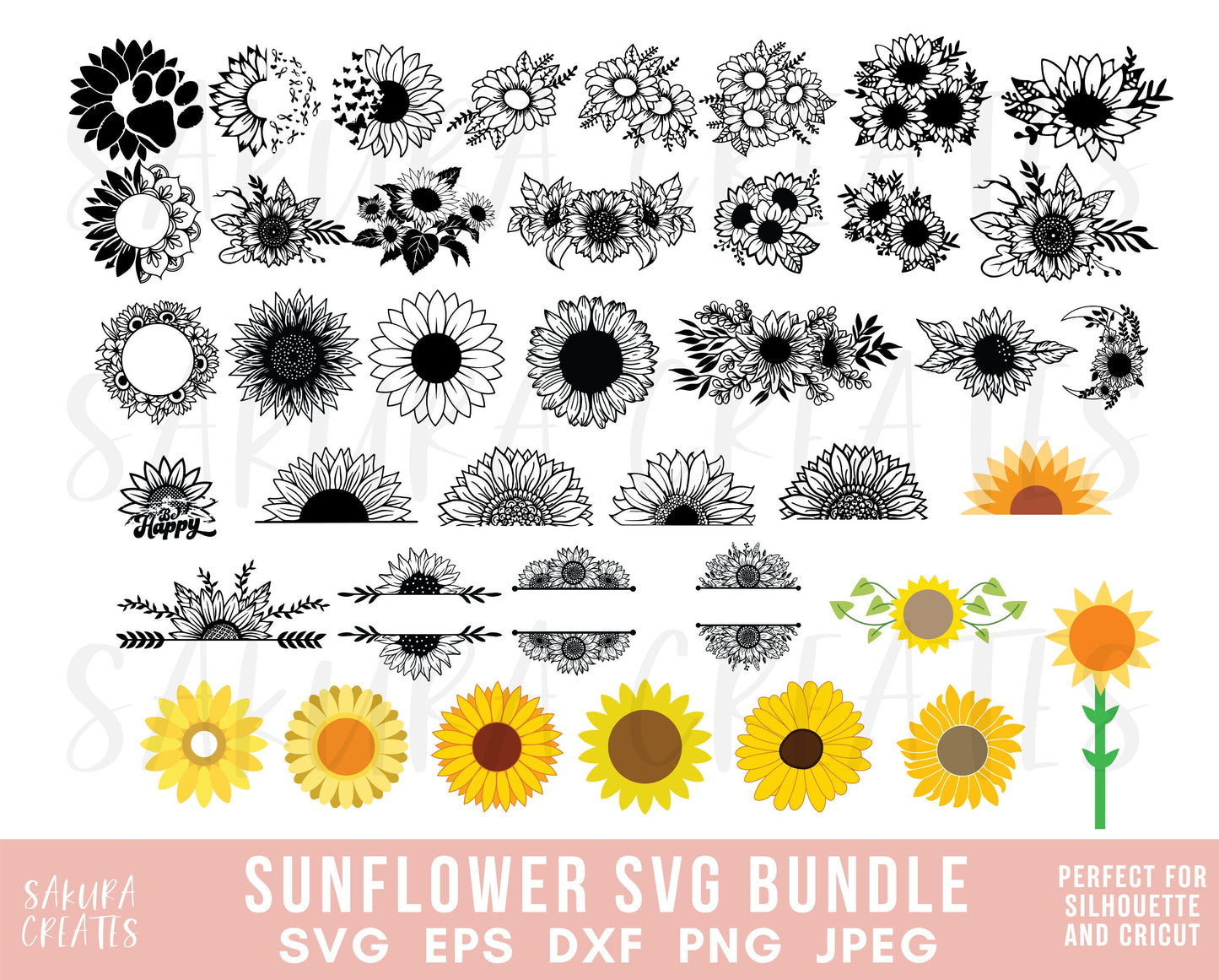 200+ Sunflower SVG Bundle Sunflower Monogram Svg sunflower png sunflower cut file sunflower clipart sunflower silhouette svg file for cricut