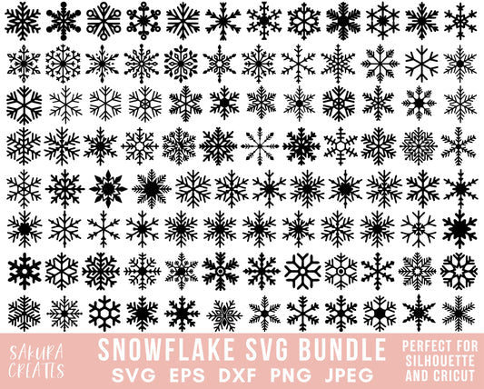 100 Snowflake SVG Bundle Flake Winter Svg Snowflake Clipart Christmas svg Decor svg Christmas Ornament svg Silhouette Cut File Glowforge File