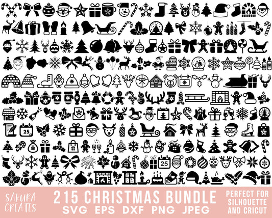 215 Christmas SVG Bundle Christmas Bundle Merry Christmas Christmas Bauble Winter SVG Cut Files Snowman svg Santa Claus svg Svg Files for Cricut