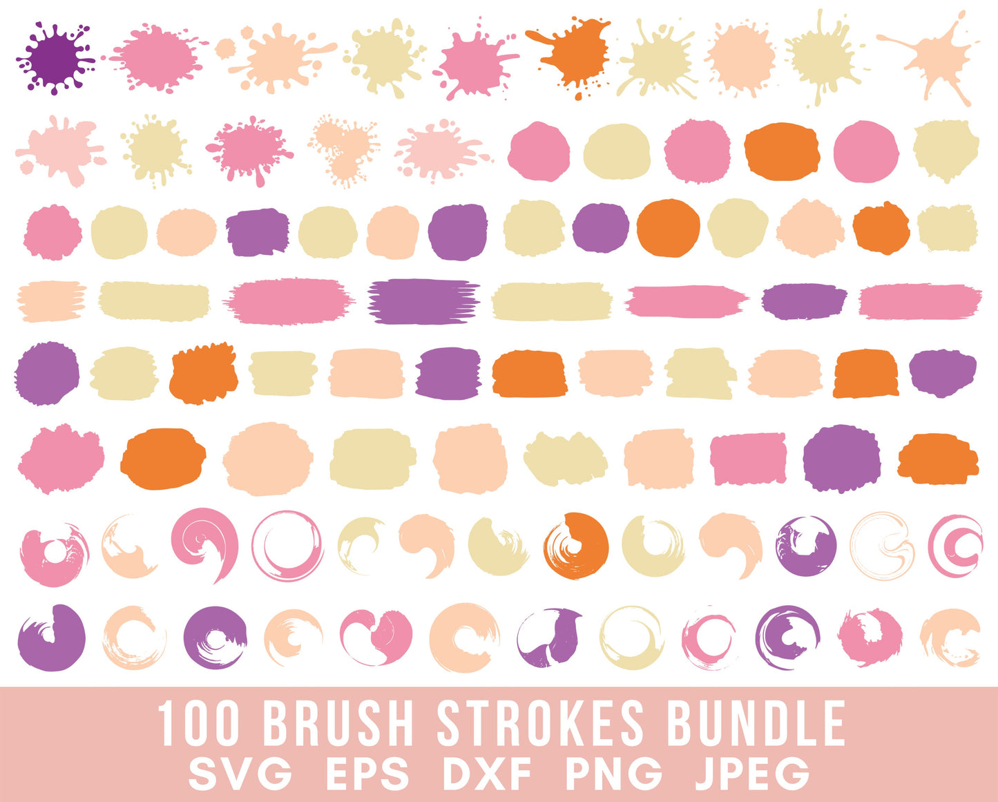 100 Paint Brush Stroke SVG Bundle hand drawn brush svg circle keychain svg splatter svg key ring svg commercial use svg cut files for cricut
