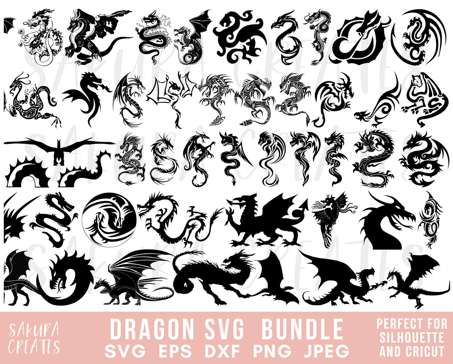 80 Dragon SVG Bundle Dragon Clipart Dragon Vector Dragon Silhouette Dragon Cut file Dragon Logo Dragon Png Dragon tattoo svg files for cricut