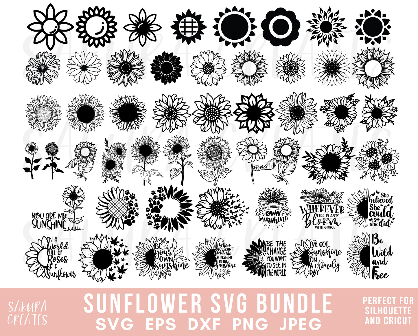 200+ Sunflower SVG Bundle Sunflower Monogram Svg sunflower png sunflower cut file sunflower clipart sunflower silhouette svg file for cricut