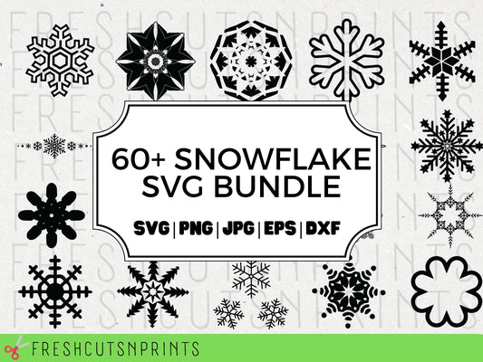 60+ Snowflake SVG Bundle, Snowflake Clipart, Snowflake silhouette, Winter clipart, Decorative, Christmas svg, Christmas svg, Commercial Use