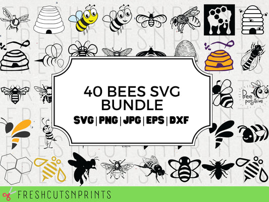 40 Bees SVG Bundle , Bee Clipart, Honey bee svg, bee kind svg, bee png, bee cut file, bumble bee svg, cute bee svg, bee hive, commercial use