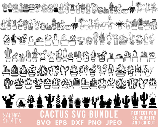 270 Cactus SVG bundle Cactus Svg File file for Cricut Cactus Cut File Cactus Vector Succulent SVG pack Houseplant svg Potted Plant Clipart