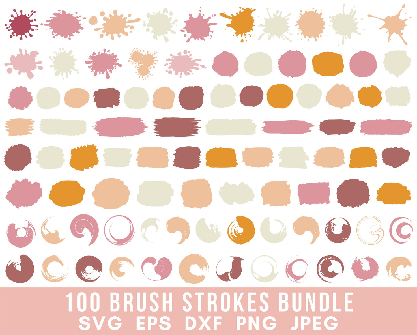 100 Paint Brush Stroke SVG Bundle hand drawn brush svg circle keychain svg splatter svg key ring svg commercial use svg cut files for cricut