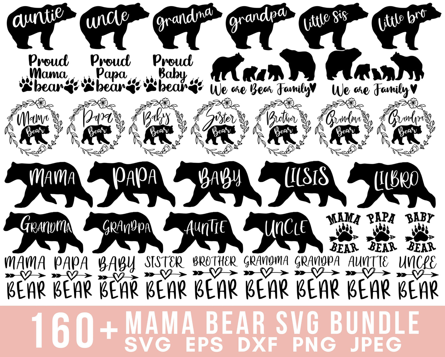 160+ Mama Bear SVG Bundle Mama svg Mommy Svg Mother Svg Mom Life SVG Messy Bun SVG Mom to be svg Bear Mama family bear svg files for cricut