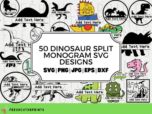 50+ Dinosaur Split Monograms, Dinosaur SVG bundle, Dinosaur Silhouette, Dinosaur Cut Files, Cute Dinosaur svg, Dinosaur Design svg
