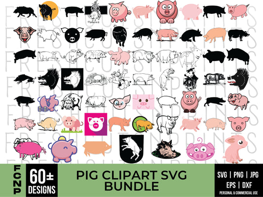 60+ Pig SVG Bundle, Pig vectors, Pig cut files, Pig face svg, Cute pig svg, Pig Clipart, Cartoon pig svg, Pig head svg, Pig silhouette