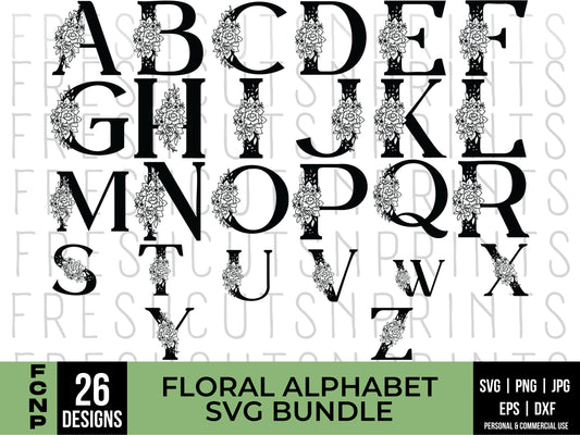Floral Monogram svg, Floral Letters svg, Flower Designs svg, Wedding Monogram svg, Floral Alphabet, Svg Files for Cricut, Alphabet cut files