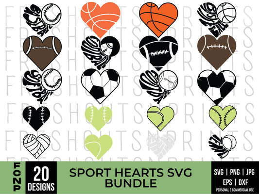 20 Sport Heart Svg, Sports clipart, Sports cut files, Football svg, Softball svg, Softball mom svg, Baseball svg, Soccer svg, Tennis svg