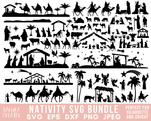 130+ Nativity Silhouette Bundle Svg Oh Holy Night svg Silent night svg Nativity Scene svg Nativity set svg O Holy Night svg Religious Svg