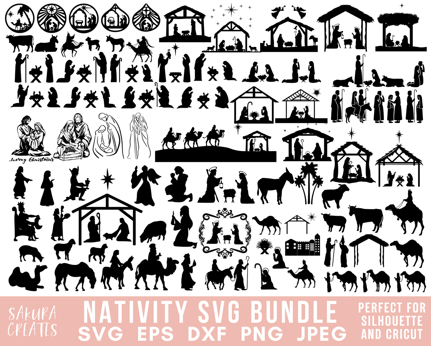 130+ Nativity Silhouette Bundle Svg Oh Holy Night svg Silent night svg Nativity Scene svg Nativity set svg O Holy Night svg Religious Svg