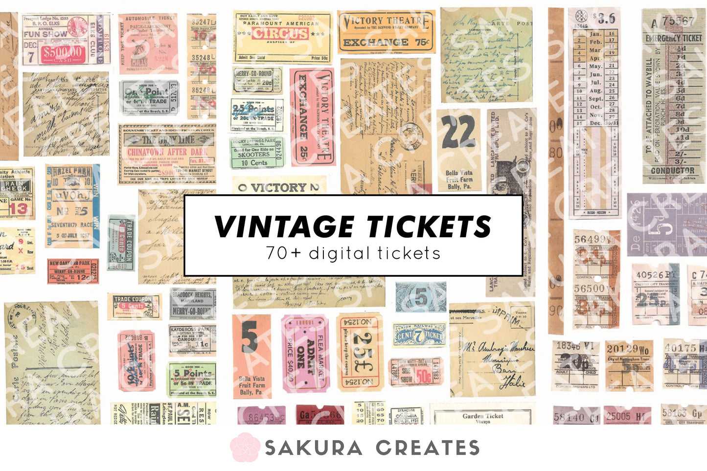 70+ Printable Vintage Tickets, Vintage Ephemera Printable Digital