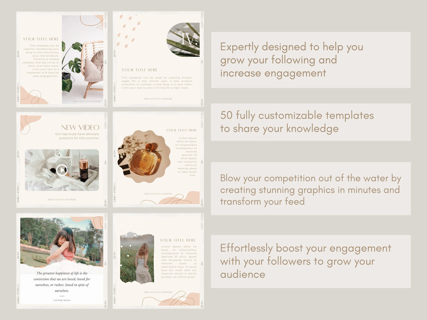 50+ Instagram Templates for Canva - Engagement Booster, Canva Blogger Templates, Social Media Template, Boho Template, Instagram Post