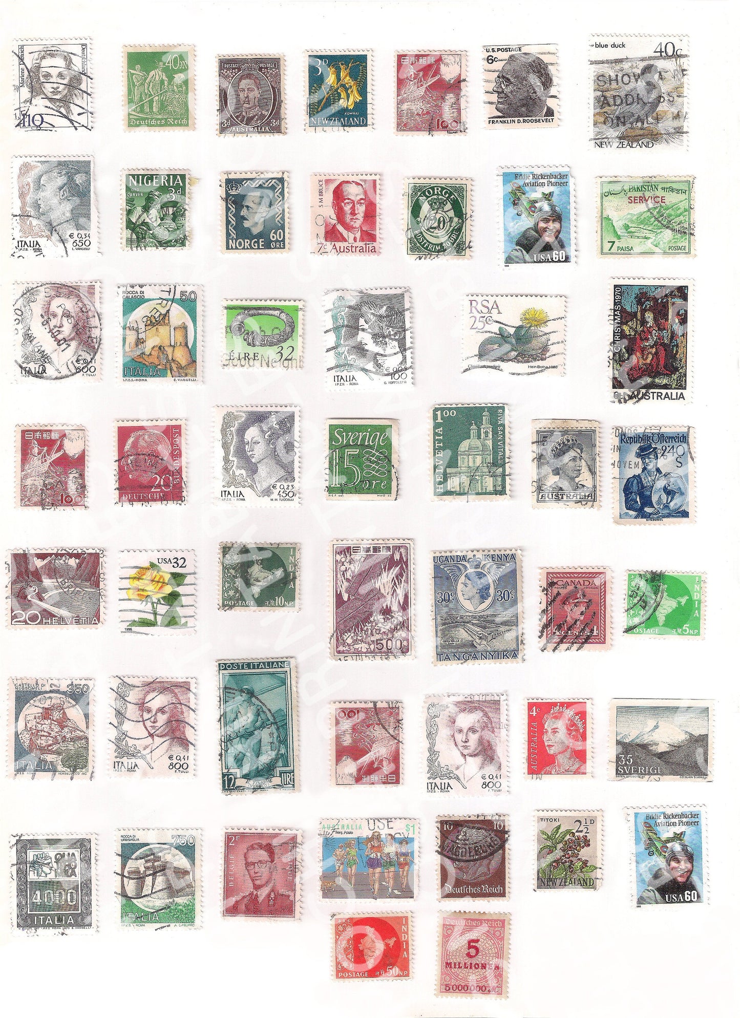 Vintage Postal Stamps From 60's & 70's Ephemera Digital Printable Collage  Sheets, Retro State, Olympic, and Moon Stamps 