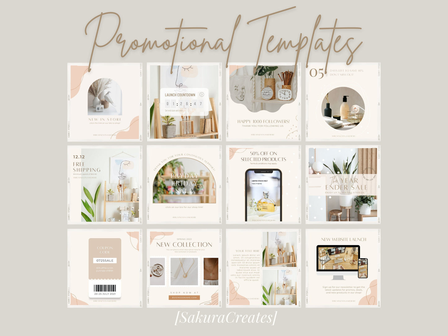 50+ Instagram Templates for Canva - Engagement Booster, Canva Blogger Templates, Social Media Template, Boho Template, Instagram Post