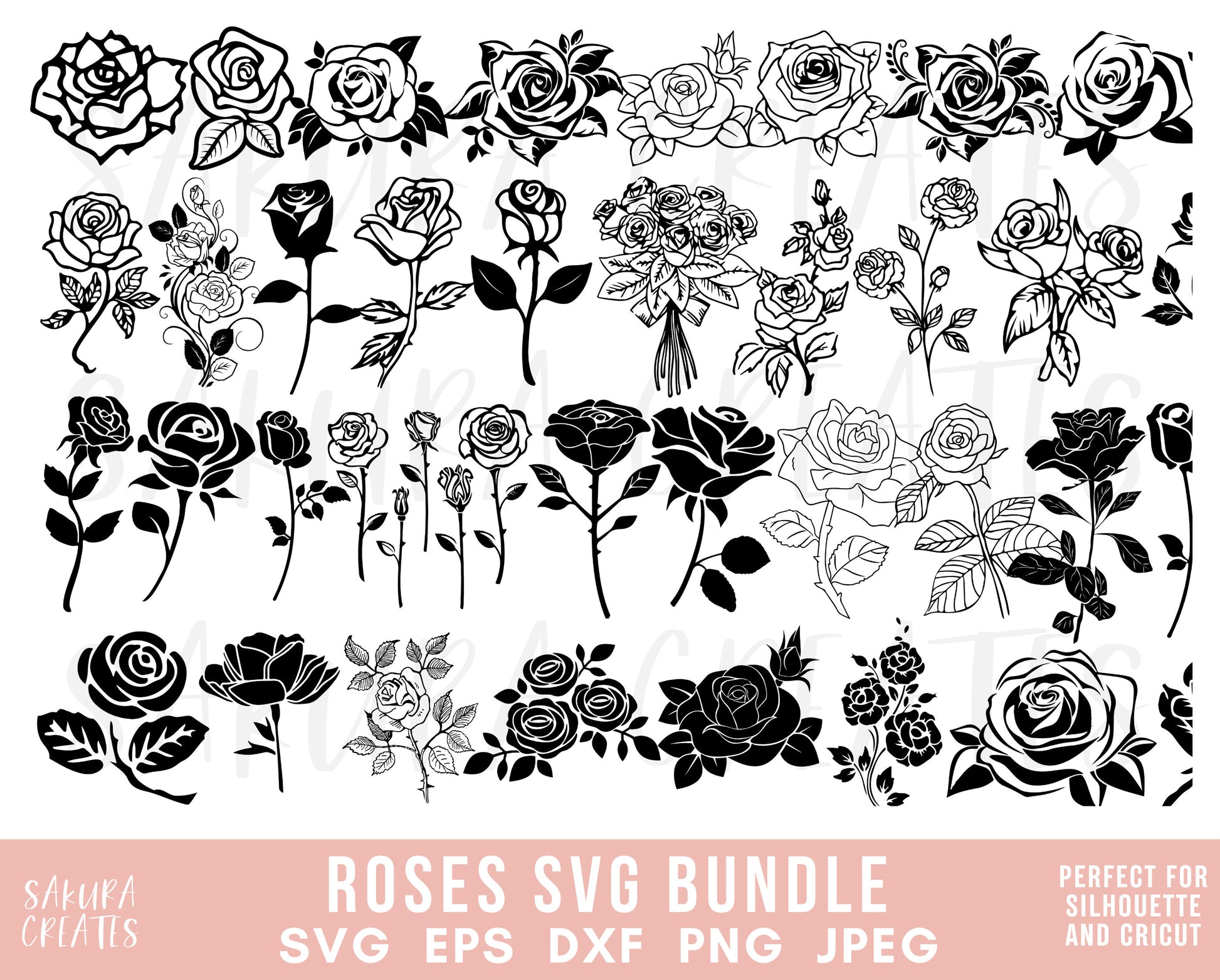 Rose SVG Cut File Rose Black Silhouette 