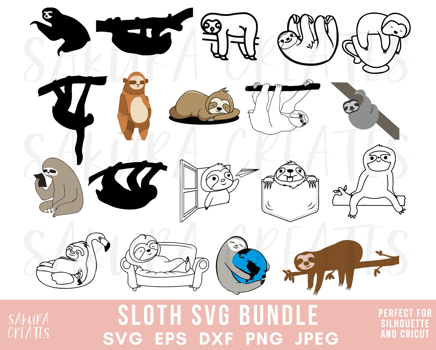 Sloth SVG Cute Sloth clipart Sleeping Hanging sloth Cut file Sloth Layered Cutting Vinyl Cricut Silhouette Commercial use Instant download
