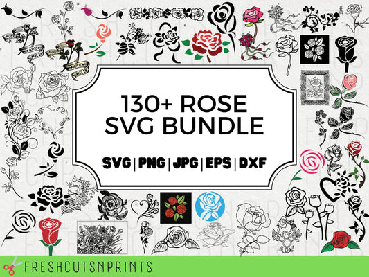 130+ Rose SVG Bundle , Rose Clipart, Rose Cut Files, Rose Vector, Rose Silhouette, Rose outline, flowers svg, rose files, floral svg
