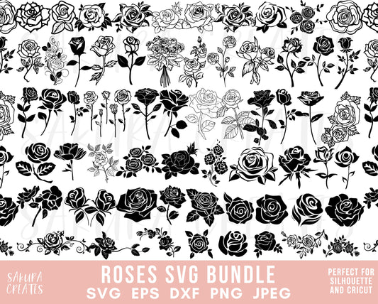 60 ROSE SVG Bundle ROSES Svg Bundle Rose Clipart Svg cut files for Cricut Flowers Keychain Svg files for cricut rose silhouette Rose vector