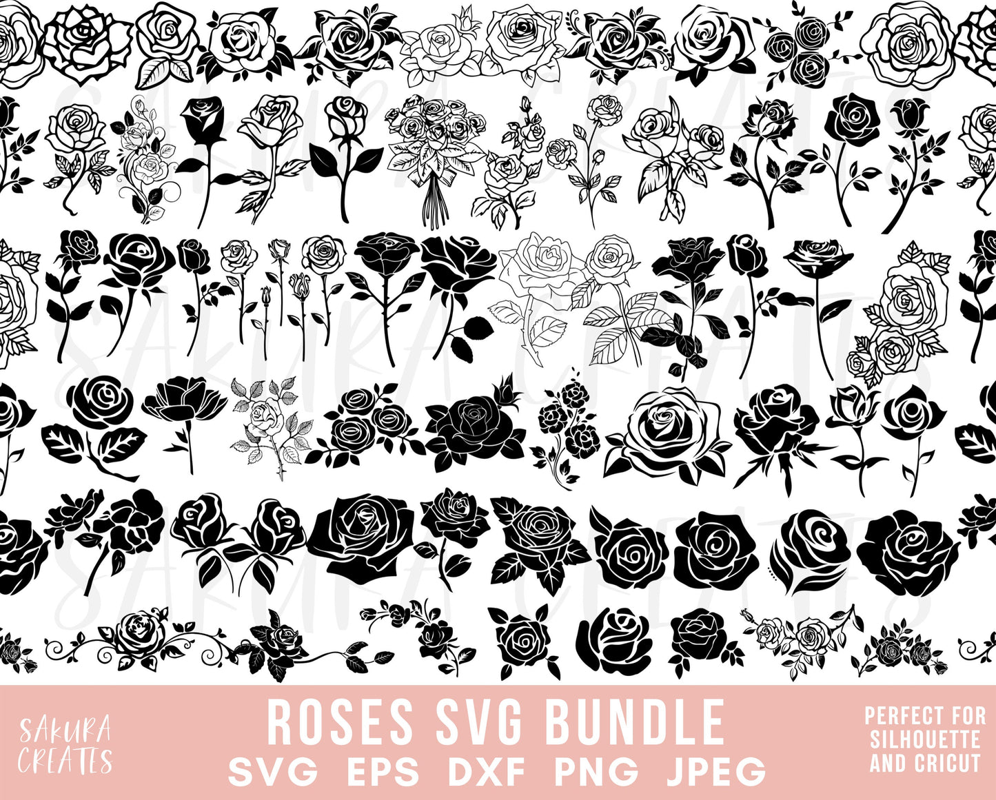 60 ROSE SVG Bundle ROSES Svg Bundle Rose Clipart Svg cut files for