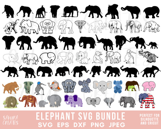 150+ Elephant SVG Bundle Animal Svg Elephant Silhouette Elephant Cut Files Elephant Bundle Elephant Clipart Elephant Design Elephant Vector