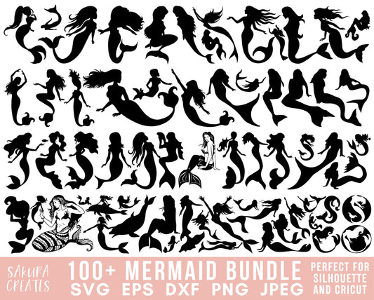 100 Mermaid SVG Bundle Mermaid Silhouette Mermaid Vector Mermaid Cut file Mermaid Clipart Mermaid Tail Sea Girl Svg files for cricut