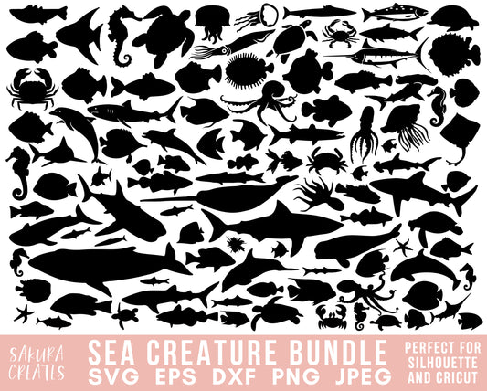 100+ Ocean Animal SVG Bundle Sea Animal Octopus svg Jellyfish Seahorse svg Animal Silhouette Animal Vector Sea creature svg files for cricut